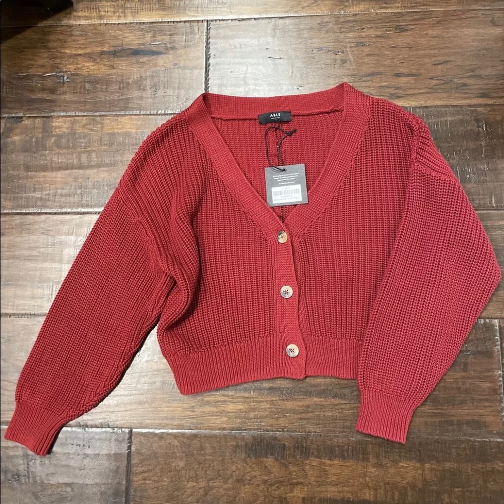 ABLE livefashionable virginia sweater cardigan small sun dried tomato retail$138